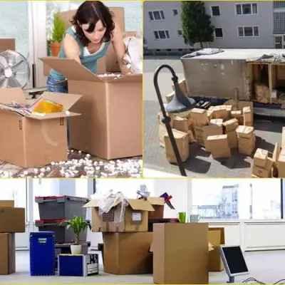 Đóng gói đồ đạc vào thùng carton và xếp lên xe tải